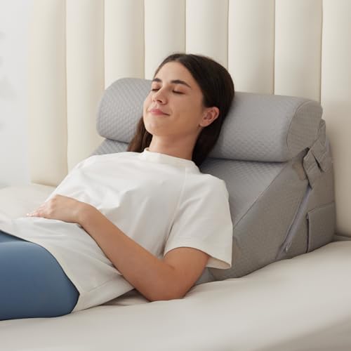 BIEEZZK 3PCS Wedge Pillow Set, Adjustable Wedge Pillow Headboard, Bed Wedge Pillows for Back Pain Relief, Sleeping, Post Surgery, Back Support Pillow for Bed Sitting Up, Snoring, GERD, Grey - color: Grey, size: Adjustable Wedge+1 Pillow