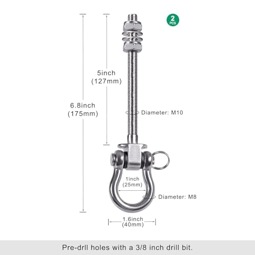 SELEWARE 2 Pcs Stainless Steel Bearing Swing Hangers Heavy Duty Swing Hooks - color: 2 Pack Bearing Hangers (5" X M2/5" Threaded Rod)