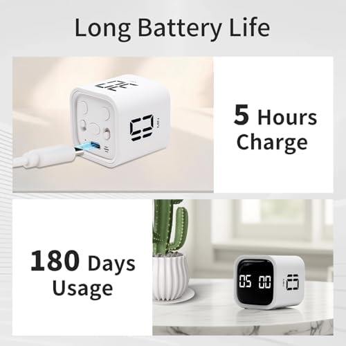 Productivity Timer Flip Gravity Sensor Cube Timer Countdown & Countup,Mute & Vibrate & Sound，5/10/30/60min & Custom Timing, Perfect for ADHD,Work,Learning,Kitchen Cooking (1White) - color: White