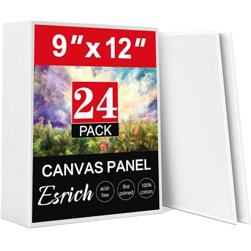 ESRICH Canvas Boards for Painting, 24 Pack 9x12 Canvases for Painting Cotton Primed Acid Free Blank Canvas Panels for Oil Paint, Watercolor, Acrylic Paint, Gouache and Tempera. - size: 9*12in 24pack