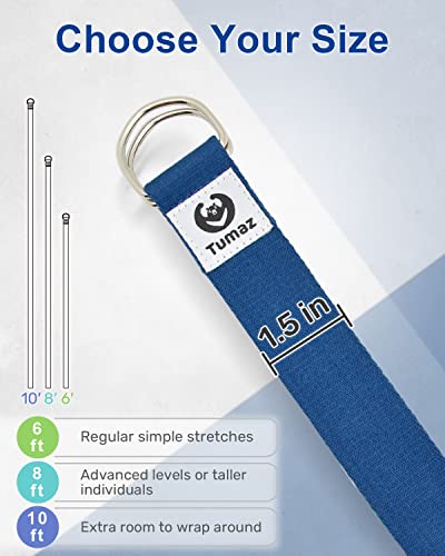 Tumaz Yoga Strap for Stretching with Adjustable D-Ring, 6/8/10 ft - color: 10. Classic Blue, size: 6 Feet