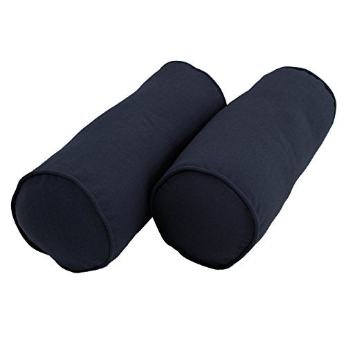 Blazing Needles Double-Corded Solid Twill Bolster Pillows with Inserts (Set of 2), 20" x 8", Navy - color: Navy