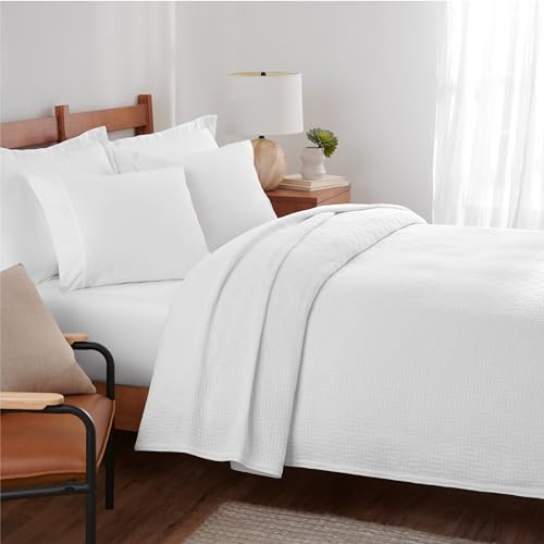 Arkwright Basket Weave Queen Blanket - 100% Ringspun Cotton All Season Blankets, Luxury Hotel Quality, Soft on Skin, Breathable, 300 GSM for Bed, Sofa, and Chair, 90 X 90 in, White - color: Bright White, size: Queen (90x90)