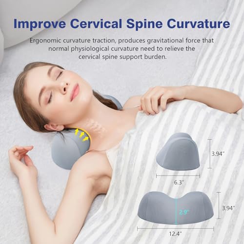 ComfortLife Small Neck Stretcher Pillow for Pain Relief, Medium Soft Cervical Traction Device Neck Mild Support Pillow Foam Cervical Neck Pillow for Tension Muscle Relax Relief (Grey) - color: Grey