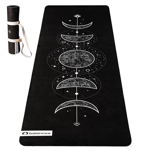 Yoga Mat With Strap 5mm Non Slip Suede & TPE - Eco-Friendly Fitness & Exercise Mat for Home Gym, Pilates, Hot Yoga, and Meditation - Lightweight Durable 72 x 24 inch Workout Mat for Women, Men - color: Black