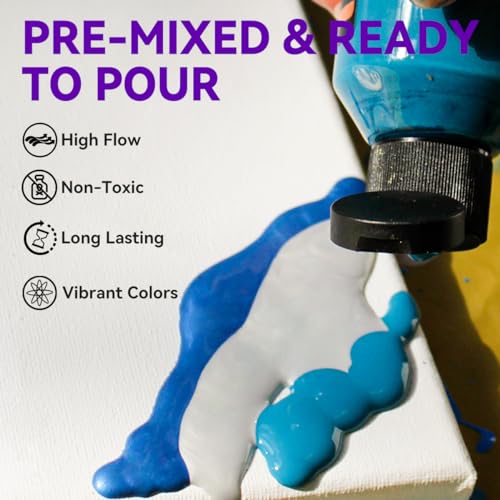 OPHIR Acrylic Pour Paint Kit, 6 Green Earth Colors High Flow for Fluid Art | Designed for Canvas Painting, Rock Art, Wood Crafts and Decorative DIY Projects with Acrylic Pour Methods - color: Green Earth Colors Set (6 Bottles)