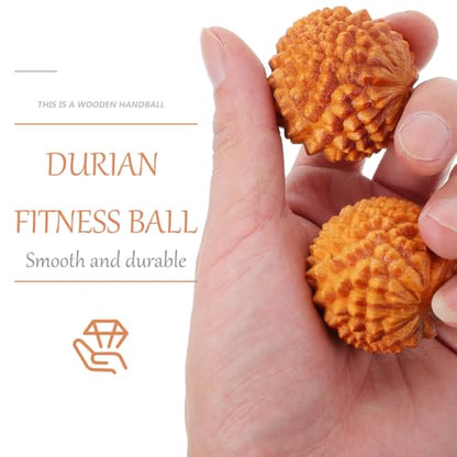 Ipetboom 2Pcs Durian-Shaped Wood Hand Massage Balls, Rolling Hand Massager for Finger Acupoint Therapy and Muscle Knot Relief Compact Fitness Supply for Exercise and Relaxation