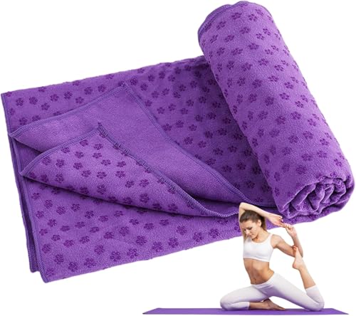 Hot Yoga Towel - Microfiber Non Slip Yoga Mat Towel with Grip Dot Sweat Absorbent Towel for Hot Yoga, Pilates and Fitness 72" x 24", Purple