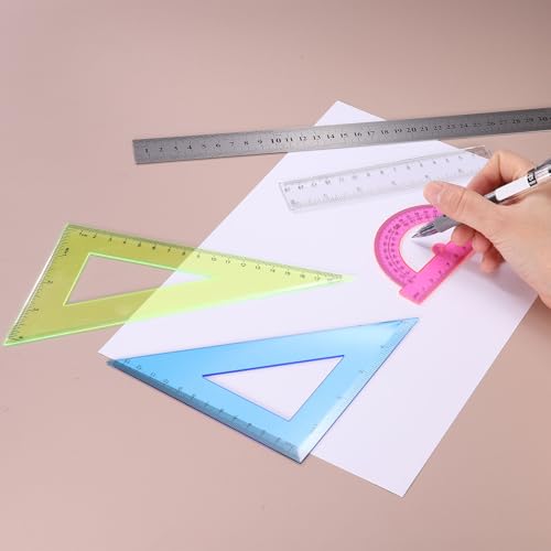 HARFINGTON 4pcs Triangular Ruler Set 30cm Plastic Metric Inch Geometric Protractor Triangle Engineering Scale Drafting Ruler Kit for Office Home, Blue - color: Blue, size: 30cm