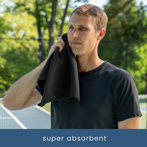 S&T INC. Microfiber Gym Towels, 6 Pack, 16" x 27" | Absorbent and Lightweight, Quick-Dry, Compact for Gym Bag, Yoga and Travel, Machine Washable - color: Honeycomb Black