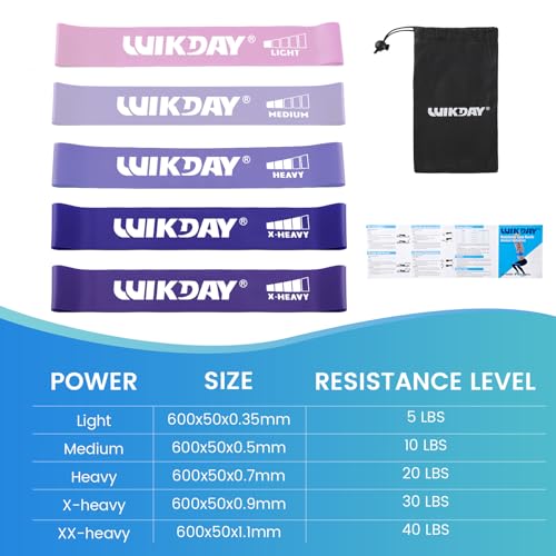 WIKDAY Resistance Bands for Working Out Exercise Loop Bands Workout Bands Set for Men Women Body Stretching, Crossfit Training, Home Workout, Physical Therapy, Booty Legs, Set of 5 - color: Purple
