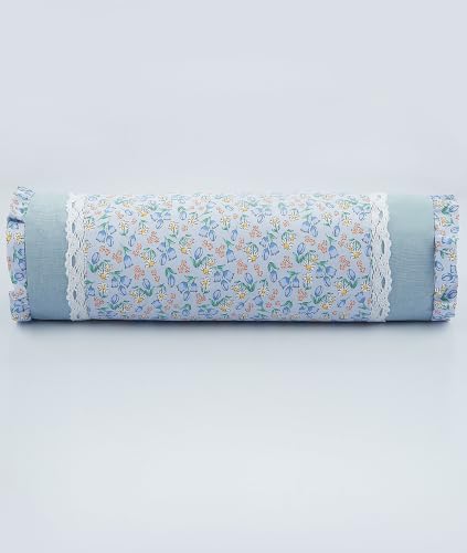 Buckwheat Hull Neck Roll Pillow -15.7" x4.7” Adjustable Firmness Cervical Support for Sleep & Yoga, Cooling Floral Cotton Cover, Ergonomic Bolster Pillow, Blue - color: Grass-blue