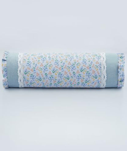 Buckwheat Hull Neck Roll Pillow -15.7" x4.7” Adjustable Firmness Cervical Support for Sleep & Yoga, Cooling Floral Cotton Cover, Ergonomic Bolster Pillow, Blue - color: Grass-blue