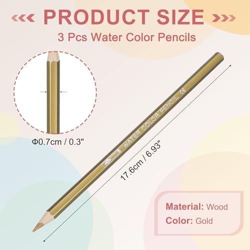 PATIKIL Watercolor Pencils, Gold Color Pencil Set Sketch Coloring Drawing Colored Pencils Bulk Artist Drawing Supplies for Adult Coloring Book Blending, 3 Pcs - color: Gold