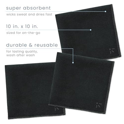 S&T INC. Microfiber Handkerchief for Sweat, 6 Pack, 10" x 10", Black | Absorbent and Lightweight, Soft Microfiber for Glasses, Face, Special Events, and Travel, Machine Washable