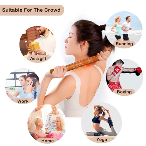 Wood Therapy Massage Stick, 2 in 1 Double Row 12 Beads Maderoterapia Kit Wood Gua Sha Massage Tool, Wooden Gua Sha Lymphatic Drainage Massager Tool for Body Shaping - color: Brown