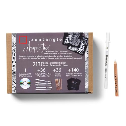 SAKURA 50008 Zentangle Apprentice Classroom Pack #2, Black | All-in-One Kit for Drawing, Relaxing, Meditative Patterns, Includes Gelly Roll and Micron Pens, White Pencil and Black Tiles - size: Apprentice Classroom Pack #2
