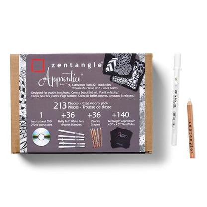 SAKURA 50008 Zentangle Apprentice Classroom Pack #2, Black | All-in-One Kit for Drawing, Relaxing, Meditative Patterns, Includes Gelly Roll and Micron Pens, White Pencil and Black Tiles - size: Apprentice Classroom Pack #2