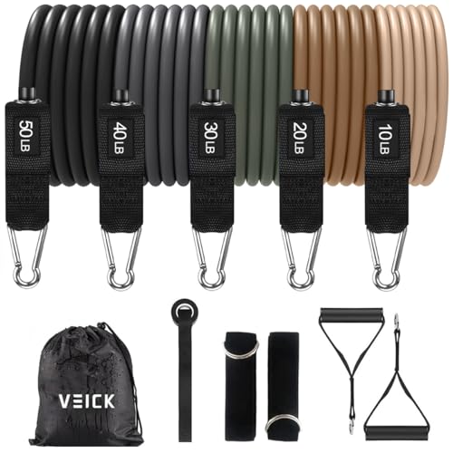 VElCK Resistance Bands Set with Handles for Exercise, Workout and Home Gym - color: Gray Brown, size: 10-150LBS
