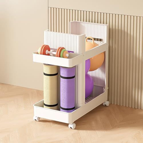 Home Gym Storage Yoga Mat Storage Rack with Wheels Workout Equipment Storage Cart for Home Gym School Supplies - color: White