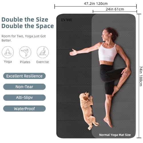 Foldable Yoga Mat 74"x47.2"x 0.4" – Large Yoga Mat | Non-slip, thick 0.4" cushion for comfort, odor-free TPE, for stretching/home gym/outdoor, easy store & carry - color: Black
