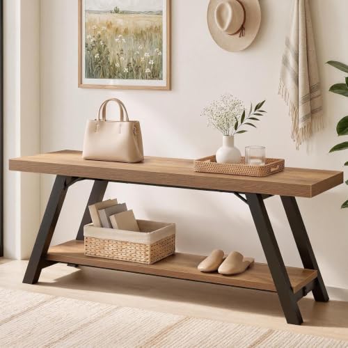 LVB Entryway Bench with Storage, Wood Bench for Entryway, 47 in - color: Rustic Oak