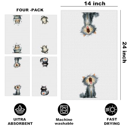 4 Pcs Funny Cat Kitchen Towels, Cute Cats Gifts Reusable Hand Towels-04 - color: Multi 1619