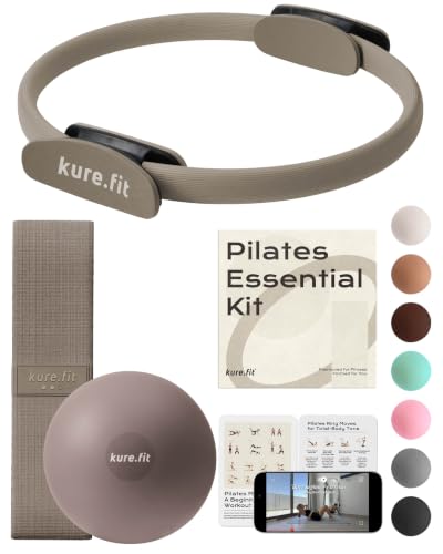 Pilates Kit | Pilates Equipment Set for Home Workouts | Accessories & Guide | Matching-color Pilates ball, Pilates ring, resistance bands, Pilates accessories, video tutorials & gift box for home use. - color: Taupe, style: Essential Kit - 3PC