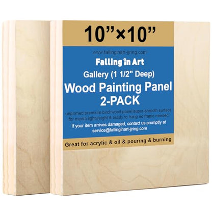 2 Pack 10x10'' Unfinished Gallery Birch Wood Canvas Panels | Birch Wood Panels Kit, 1 1/2" Deep Art Cradle Boards for Painting, Pouring, Burning,Epoxy Resin, Laser Engraving Cutting - size: 10*10 2 Pack