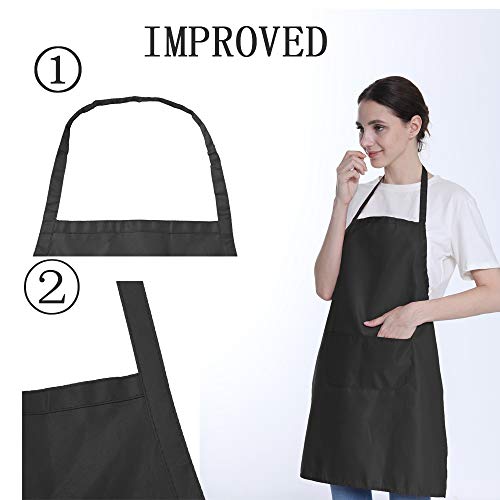 Total 6PCS Black Apron for Wowen Adult Unisex with 2 Pockets-Chef Cooking Baking Kitchen Restaurant Crafting Painting Party Aprons - color: Black