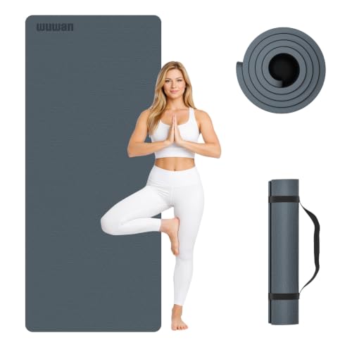TPE Yoga Mat 72"x26"x0.4" Thick Non Slip Exercise Fitness Mat - color: Blue