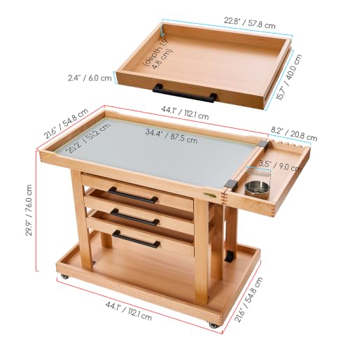 MEEDEN Extra Large Art Supplies Storage Cart: 5-Tier Utility Rolling Cart | Wood Rolling Taboret Trolley Cart with 3 Drawers, Detachable Side Tray, Brush Holder & Lockable Casters for Artist, Natural - color: Wood Natural, size: Extra Large