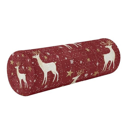 Christmas Red Reindeer Star Dots Neck Roll Pillow Bolster Round Health Memory Foam Long Cervical Cylinder Pillows with Removable Washable Cover for Body Bed Legs Back Yoga - color: Christmas Red Reindeer Star Dots