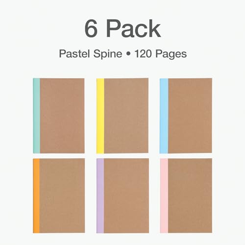 Oxford Composition Notebook 6 Pack, Notebooks for School, School Supplies, College Ruled Paper, 5.75 x 8 Inches, Small Journals, 60 Sheets, Kraft Covers with Assorted Pastel Spines (63832)