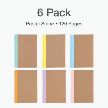 Oxford Composition Notebook 6 Pack, Notebooks for School, School Supplies, College Ruled Paper, 5.75 x 8 Inches, Small Journals, 60 Sheets, Kraft Covers with Assorted Pastel Spines (63832)