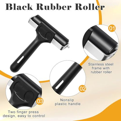 Coitak 1+1 Pcs Wooden Block Printing Baren with Rubber Brayer Roller | Block Printing Press Kit, For Crafting, Inking, Stamping, Linocut