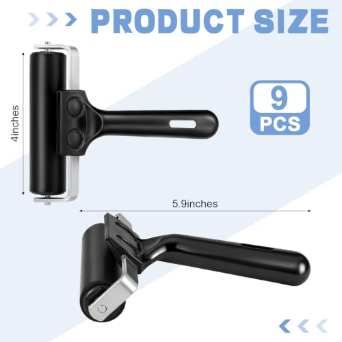 9 Pack 4 Inch Rubber Brayer Roller Hard Rubber Rollers for Crafting Printing Printmaking Wallpaper Inking Stamping Gluing