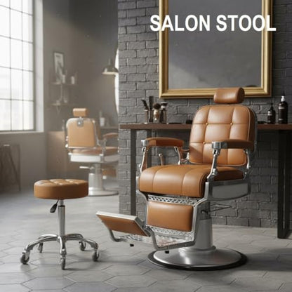 Kaleurrier Rolling Stools with Adjustable Height: Swivel Stool with Wheels - color: Camel