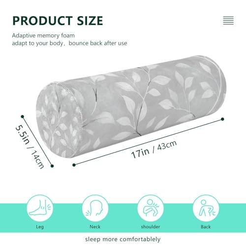 Grey Vine Leaves Neck Roll Pillow Bolster Round Health Memory Foam Long Cervical Cylinder Pillows with Removable Washable Cover for Body Bed Legs Back Yoga - color: Grey Vine Leaves