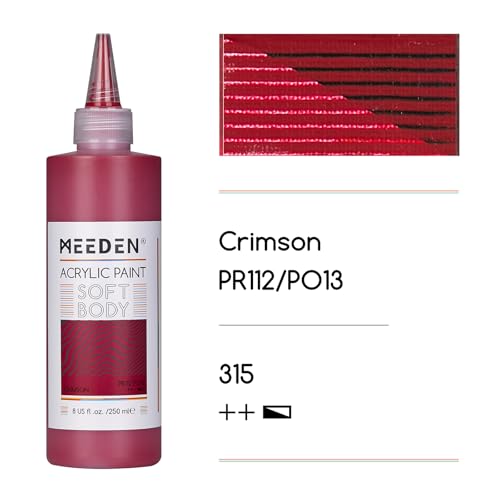 MEEDEN Soft Body Acrylic Paint: Crimson Red Matte Finish 250ml/8.45oz | Bulk Acrylic Colors in Squeeze Bottle - Fluid Flow Art Paints for Artists Canvas Painting - color: Crimson