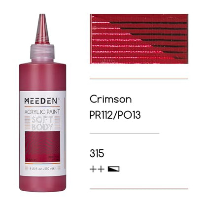 MEEDEN Soft Body Acrylic Paint: Crimson Red Matte Finish 250ml/8.45oz | Bulk Acrylic Colors in Squeeze Bottle - Fluid Flow Art Paints for Artists Canvas Painting - color: Crimson