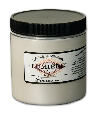 Jacquard Lumiere 8oz Fabric Paint Pearlescent White - Metallic Paint for Fabric Paper Wood Ceramic and Metal - Light-bodied Metallic Acrylic Paint - Lightfast & Vibrant Metallic Acrylic Paints - color: Pearlescent White, size: 8 Fl Oz (Pack of 1)