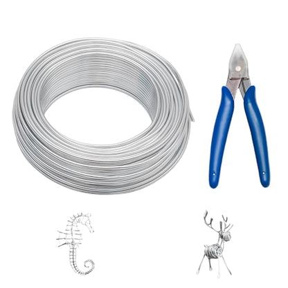 12 Gauge (2mm) Silver Craft Wire for Sculpting，100ft（30m） Aluminum Wire for Sculpting Armature Wire Silver DIY Bendable Craft Wire with 1 Electronic Plier to Cut - size: 12 Gauge