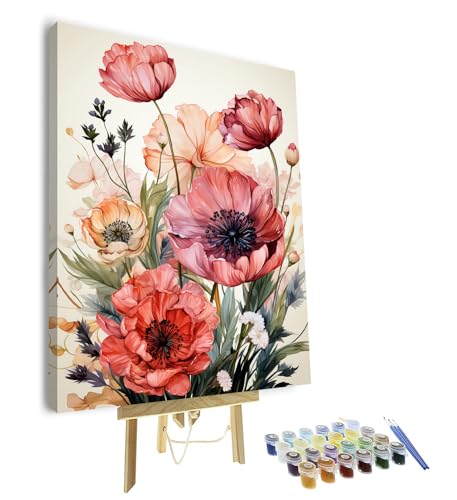 TUMOVO Adults' Watercolor Flowers Paint by Numbers Kit - DIY Painting on Canvas, 16 x 20 Inch - color: Flower-Framed