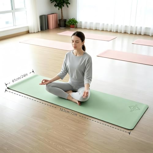 Yoga Mat Non Slip, 8mm TPE Exercise Mat with Carrying Strap, Eco Friendly Fitness Mat for Yoga Pilates Gym Workout, 72" x 24" - color: Green + Light Gray