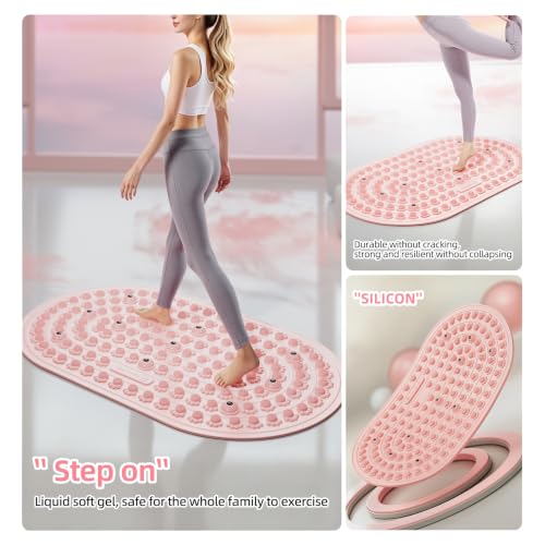 Reflexology Foot Massage Mat Acupressure Magnetic Walk Stone Pad Portable Foldable Feet Pressure Point Massager for Plantar Fasciitis Relief Home Office Pain Relief for Men Women(Pink)