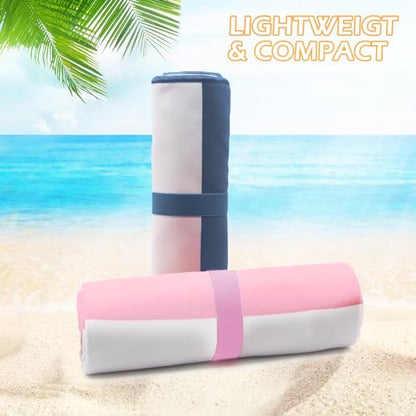 Eunzel 2 Pack Microfiber Beach Towel, Quick Dry Travel Towel Large Sand Free Towel for Beach, Camping, Swim Pool, Gym, Sports& Yoga 71"x32", Stripe Navy & Pink - color: Stripe Navy & Pink