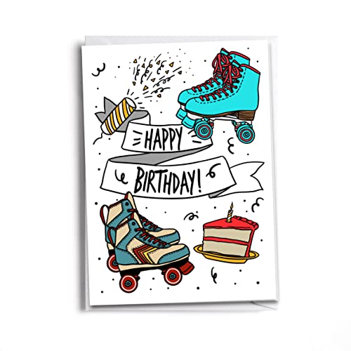 Roller Skate and Cake Birthday Card | Fun and Colorful Happy Birthday Card | Colorful Roller Skating Card - style: Skate