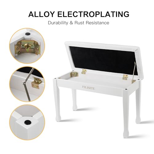 Duet Piano Bench with Storage, Wooden Piano Stool with Waterproof Padded Cushion, Bench Seat for Vanity, Living Room, Bedroom (White) - color: Duet-white