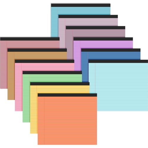 Lincia 12 Pcs Legal Pads Landscape Notebook, Bright Color | 11" x 9.5" College Ruled Notepad,Horizontal Lined Notebook, 40 Sheet, 80 Gsm, Assorted Colors Paper, Pastel Writing Pad - color: Bright Color